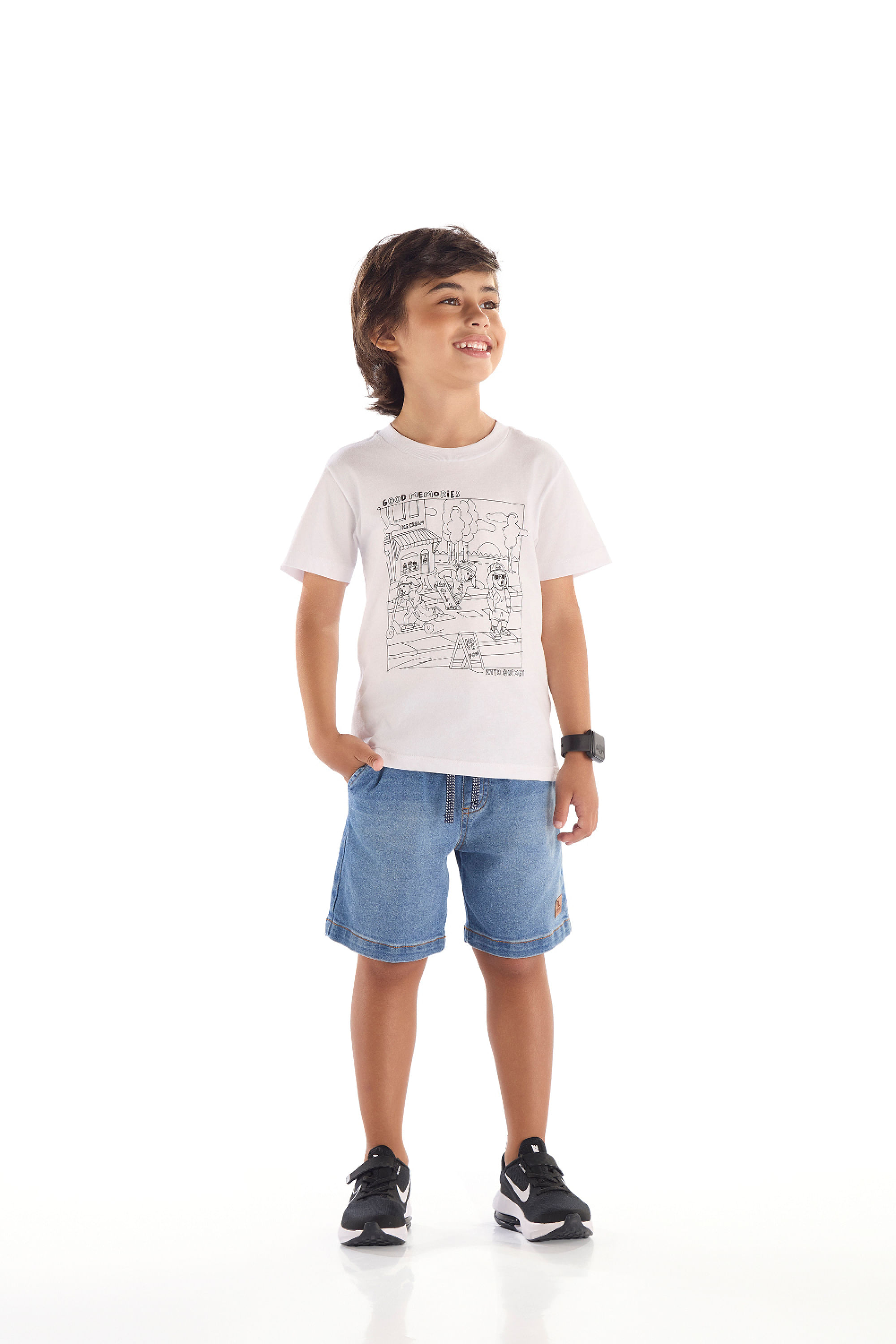Camiseta Infantil Unissex com Kit de Canetinhas para Pintar (Branco) Quimby